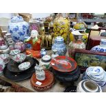 A QUANTITY OF VARIOUS ORIENTAL VASES, STAND, ORNAMENTS, ETC.