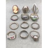 TWELVE VARIOUS SILVER RINGS TO INCLUDE STONE SET EXAMPLES.