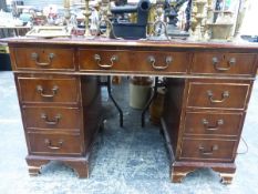 A SMALL GEORGIAN STYLE TWIN PEDESTAL WRITING DESK. W. 120 x 61 x H. 77cms.