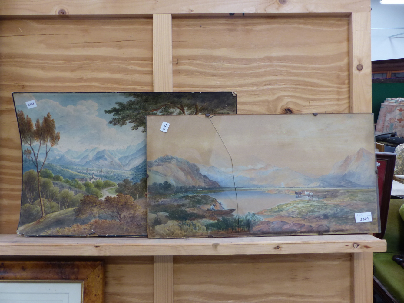 19th.C.CONTINENTAL SCHOOL. TWO MOUNTAIN LANDSCAPES, WATERCOLOURS, UNFRAMED. 33 x 51cms. TOGETHER - Bild 2 aus 8