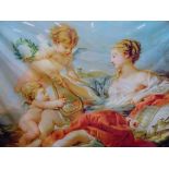 A LARGE DECORATIVE CLASSICAL SCENE WALL HANGING.