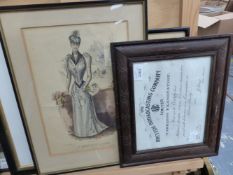 A LARGE GROUP OF VINTAGE AND LATER FRAMED PORTRAIT PHOTOGRAPHS, FASHION PRINTS AND EPHEMERA,