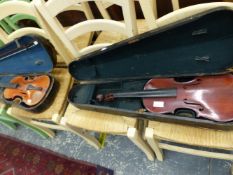 TWO VINTAGE VIOLINS IN CASE.