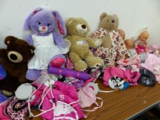 A QUANTITY OF TOY BEARS, DOLLS ETC.