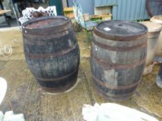 TWO LARGE OAK WHISKEY BARRELS.