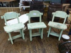 THREE MATCHING PAINTED HARDWOOD CHAIRS.