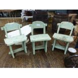 THREE MATCHING PAINTED HARDWOOD CHAIRS.