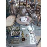 AN ELECTROPLATED BRITANNIA METAL 4 PIECE TEA SET, MISCELLANEOUS PLATE AND CUTLERY.