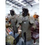 TWO ANTIQUE STYLE DECORATIVE HALF ARMOURS ON STANDS