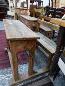 AN EASTERN HARDWOOD CHILD'S SCHOOL DESK WITH PAINT REMNANTS