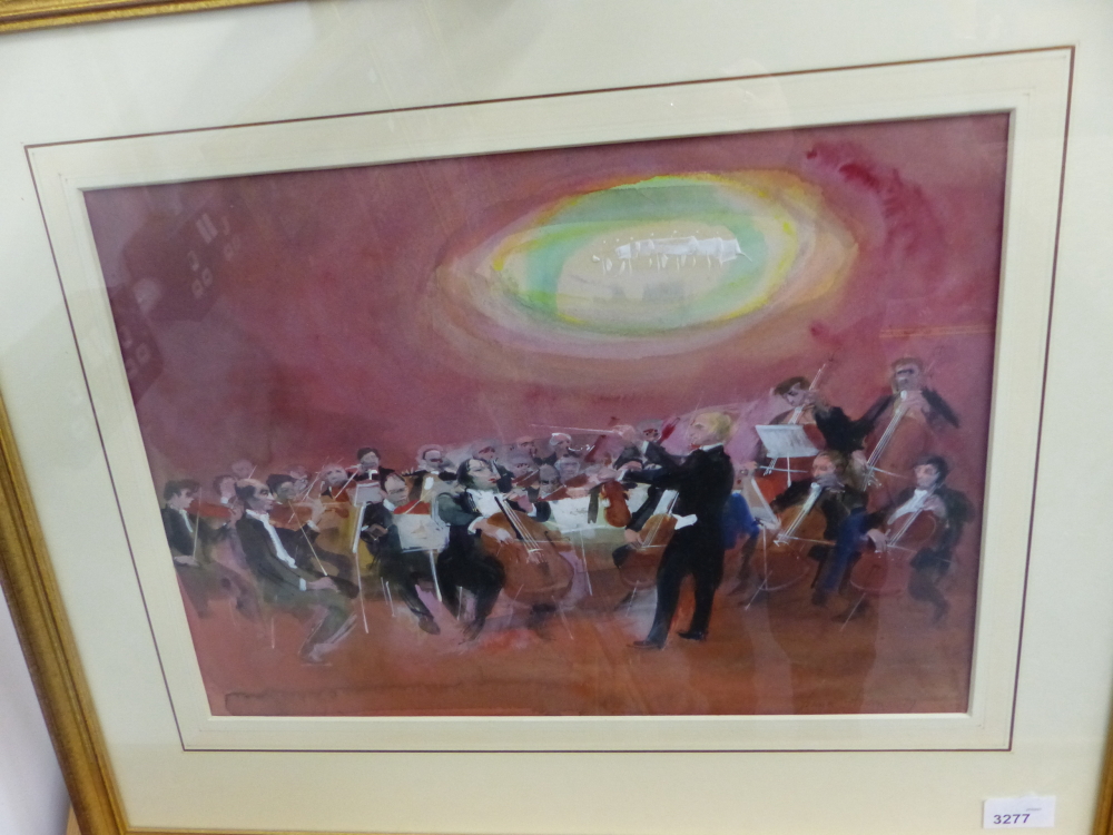 FRANK ARCHER (1912-1985). ARR. 'THE ORCHESTRA'. WATERCOLOUR, SIGNED. 31.5 x 44.5cms.