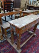AN EASTERN HARDWOOD CHILD'S SCHOOL DESK WITH PAINT REMNANTS