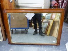 A VICTORIAN INLAID WALNUT OVER MANTLE MIRROR. 70 x 100cms.