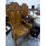 A PAIR OF 17th.C. STYLE WAINSCOTT CHAIRS.