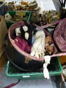 A HAT BOX OF VINTAGE LADIES GLOVES, VARIOUS MISC. BOOKS.