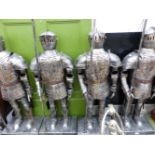 A SET OF FOUR TALL STANDING KNIGHTS IN ARMOUR FIGURES, 144cm HIGH.