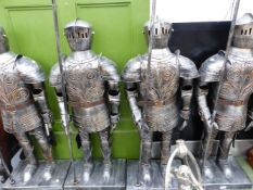 A SET OF FOUR TALL STANDING KNIGHTS IN ARMOUR FIGURES, 144cm HIGH.