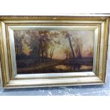 FOUR 19th/20th.C. ENGLISH SCHOOL LANDSCAPE PAINTINGS, TOGETHER WITH A WATERCOLOUR, ALL BY