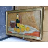 CONTEMPORARY SCHOOL. STILL LIFE, SIGNED INDISTINCTLY, OIL ON BOARD. 52 x 80cms.