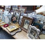 A QUANTITY OF DECORATIVE VINTAGE STYLE PHOTO FRAMES AND MIRRORS ETC.