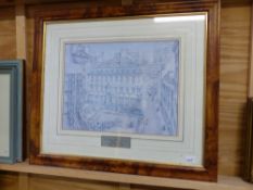 A BESPOKE FRAMED PRINT OF THE INSTITUTE OF CHARTERED ACCOUNTANTS, LONDON. 36 x 46cms.