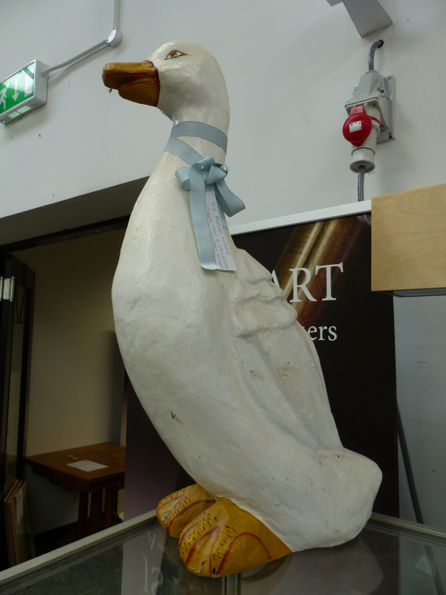 A PAPIER MACHE FIGURE OF WHITE GOOSE