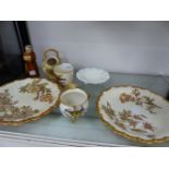 A QUANTITY OF ROYAL WORCESTER TO INCLUDE CANDLE SNUFFER, A PAIR OF BLUSH IVORY PLATES, TWO SMALL