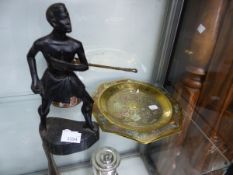 A PAIR OF PERSIAN OCTAGONAL SMALL TRAYS WITH SILVER AND COPPER DECORATION, A MIDDLE EASTERN COFFEE