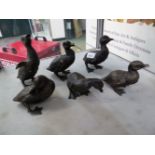 A BRONZE GROUP OF SIX INDIVIDUAL DUCKLINGS.