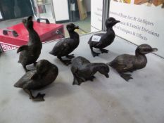 A BRONZE GROUP OF SIX INDIVIDUAL DUCKLINGS.