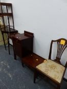 AN EDWARDIAN INLAID SIDE CHAIR, A BEDSIDE CABINET, A KETTLE STAND AND THREE OCCASIONAL TABLES (6).