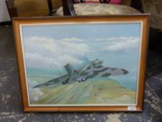 MAURICE GARDNER (20th.C.). A FIGHTER JET AND A TIGER. OIL ON CANVAS. LARGEST 39 x 53cms (2).
