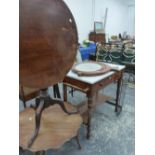 A VICTORIAN MAHOGANY WASH STAND, A MAHOGANY TRIPOD TABLE, LOW COFFEE TABLE AND A VICTORIAN BRASS TOP