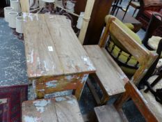 AN EASTERN HARDWOOD CHILD'S SCHOOL DESK WITH PAINT REMNANTS