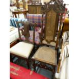 A PAIR OF CAROLEAN HIGH BACK SIDE CHAIRS WITH CARVED FORELEGS AND CANE BACKS, A GEORGIAN SIDE CHAIR,