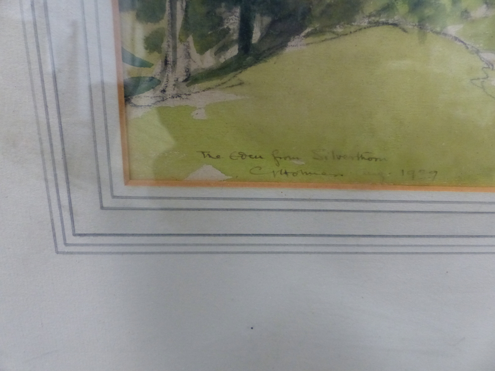 EARLY 20th.C.ENGLISH SCHOOL. A RIVER VIEW INDISTINCTLY SIGNED AND INSCRIBED. 26 x 35cms TOGETHER - Bild 3 aus 4