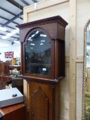 A GEORGIAN OAK LONGCASE CLOCK CASE FOR 13IN ARCH TOP DIAL.