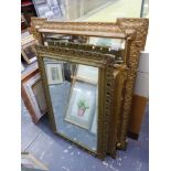 THREE VINTAGE GILT FRAMED MIRRORS, TWO WITH BEVEL PLATES, LARGEST 105 x 80cms.