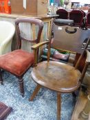 AN OAK AND ELM ARTS AND CRAFTS SWIVEL OFFICE CHAIR AND A VICTORIAN SIDE CHAIR (2).