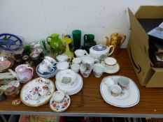 A PART SUSIE COOPER PART TEA SET, CROWN DERY TEA CUPS, A PAIR OF SHEFFIELD PLATE TEA CADDYS, OTHER