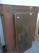 A PAIR OF ANTIQUE MAHOGANY PANEL DOORS AND A TABLE TOP.
