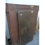 A PAIR OF ANTIQUE MAHOGANY PANEL DOORS AND A TABLE TOP.