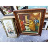 A COLLECTION OF ANTIQUE AND LATER DECORATIVE PICTURES, INCLUDING PORTRAITS, COACHING SCENES, A BRASS
