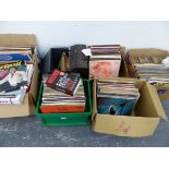 A LARGE COLLECTION OF LP RECORDS, SINGLES, RECORD PRICE GUIDE BOOK, ETC.