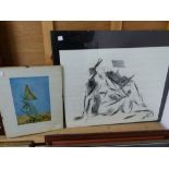 TWO UNFRAMED 20th.C. WORKS, ONE SIGNED E.A.J. DUFFY, LARGEST 42 X 54cms.