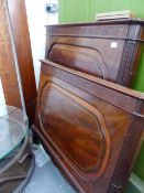 A MAHOGANY EDWARDIAN INLAID SINGLE BED, 119cm WIDE.