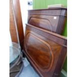 A MAHOGANY EDWARDIAN INLAID SINGLE BED, 119cm WIDE.