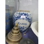 A DELFT BLUE AND WHITE TOBACCO JAR.