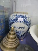 A DELFT BLUE AND WHITE TOBACCO JAR.