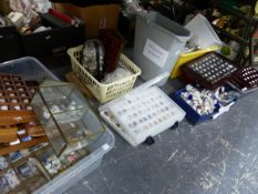 A LARGE EXTENSIVE COLLECTION OF PORCELAIN THIMBLES, STANDS, DISPLAY CASES, ETC.